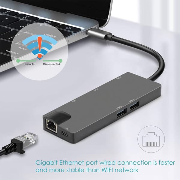 INF 7-i-1 USB-C-hubb med HDMI, VGA, Ethernet och USB 3.0