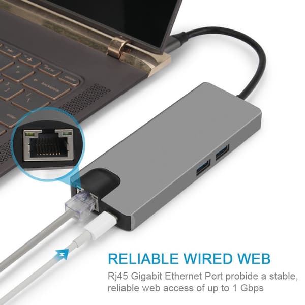 INF 7-i-1 USB-C-hubb med HDMI, VGA, Ethernet och USB 3.0