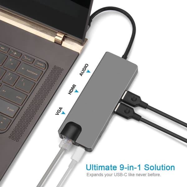 INF 7-i-1 USB-C-hubb med HDMI, VGA, Ethernet och USB 3.0