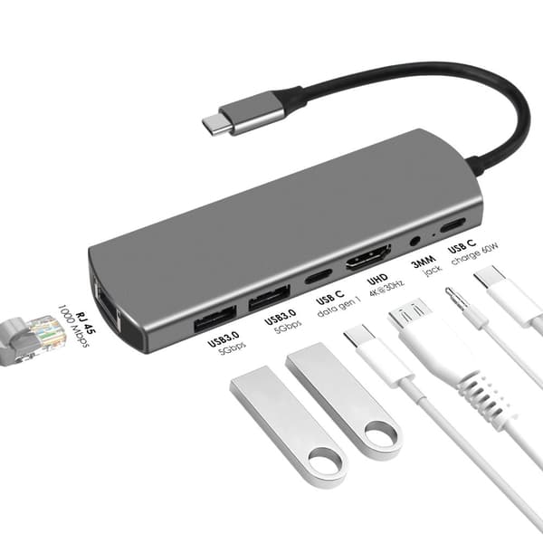 INF 7-i-1 USB-C-hubb med HDMI, Ethernet och PD-laddning