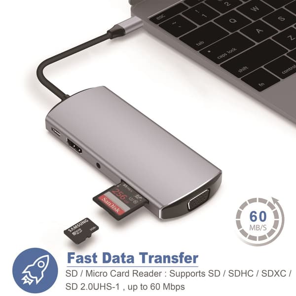 INF 9-i-1 USB-C Hub Multiport Adapter med HDMI, VGA, Ethernet