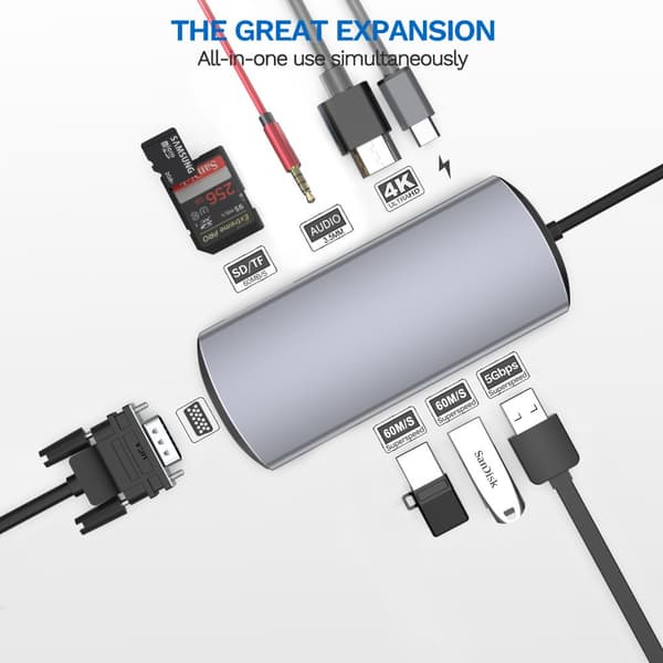 INF 9-i-1 USB-C Hub Multiport Adapter med HDMI, VGA, Ethernet