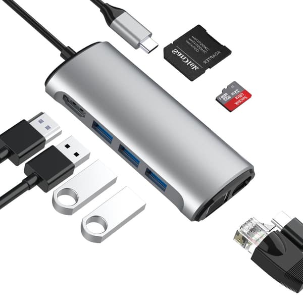 INF 8-i-1 Typ-C-hubb med flera portar, HDMI, RJ45, SD/TF-kortläsare