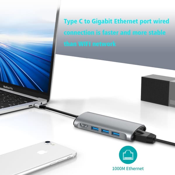 INF 8-i-1 Typ-C-hubb med flera portar, HDMI, RJ45, SD/TF-kortläsare