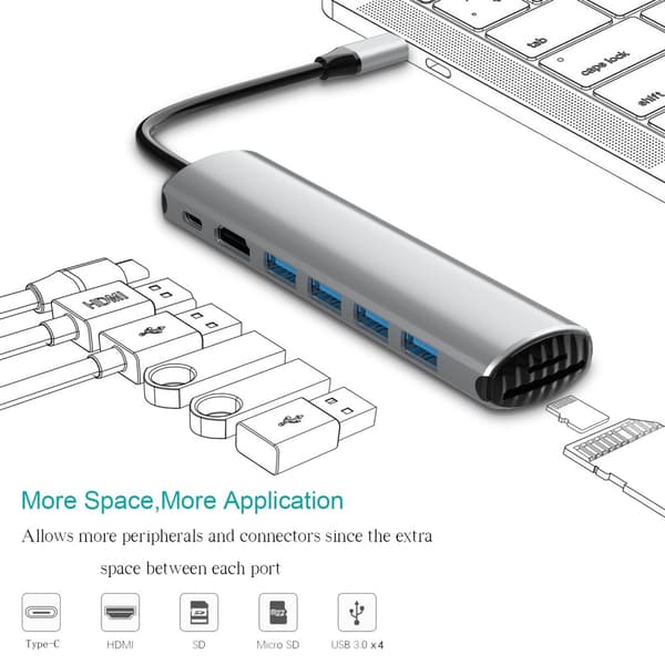 INF 8-i-1 USB-C Hub med HDMI, SD/TF-kortlæser og strømforsyning