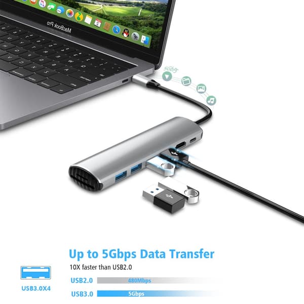 INF 8-i-1 USB-C Hub med HDMI, SD/TF-kortlæser og strømforsyning