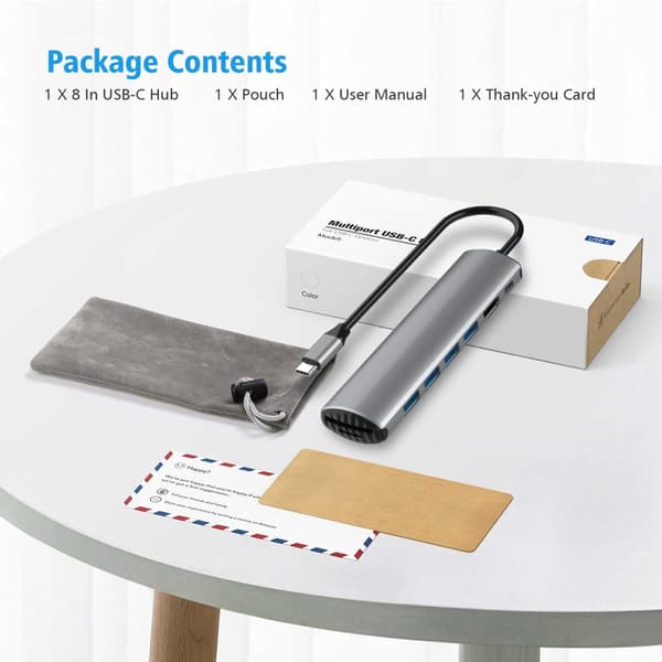 INF 8-i-1 USB-C Hub med HDMI, SD/TF-kortlæser og strømforsyning