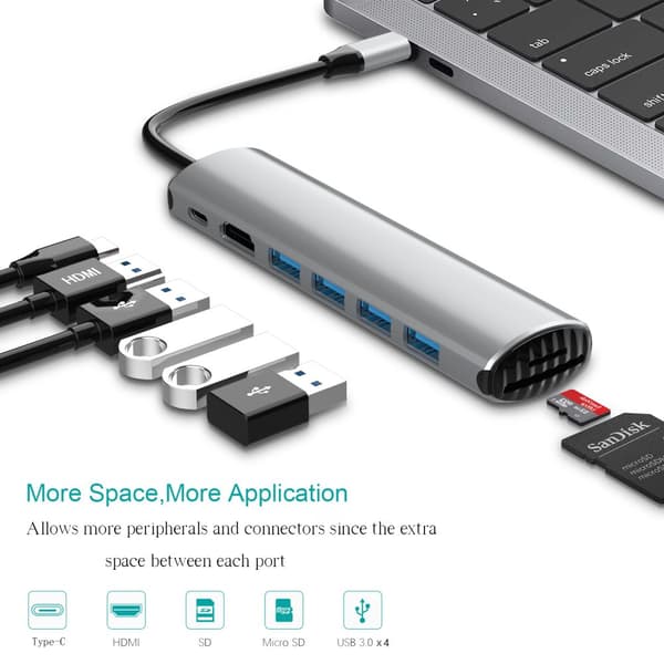 INF 8-i-1 USB-C Hub med HDMI, SD/TF-kortlæser og strømforsyning
