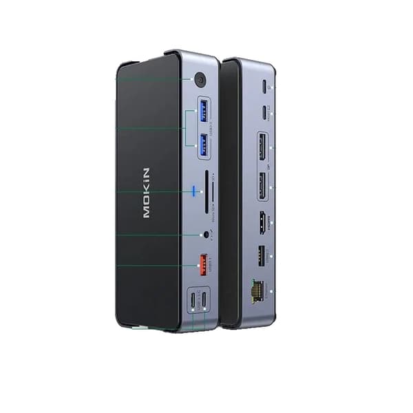 MOKiN USB C-hubb, 15 portar, dubbla HDMI, 100W strömförsörjning,15-i-1 (2HDMI 1DP)