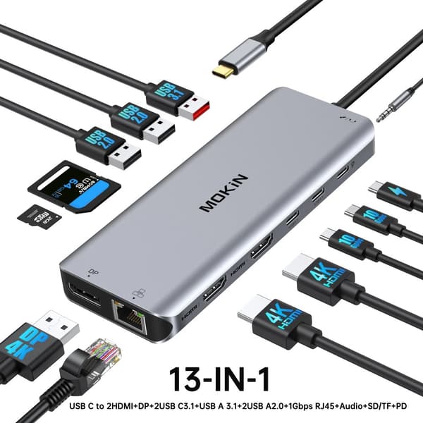 MOKiN USB C Hub, 14 porte, 4K HDMI udgang,13 iN(2HDMI DP