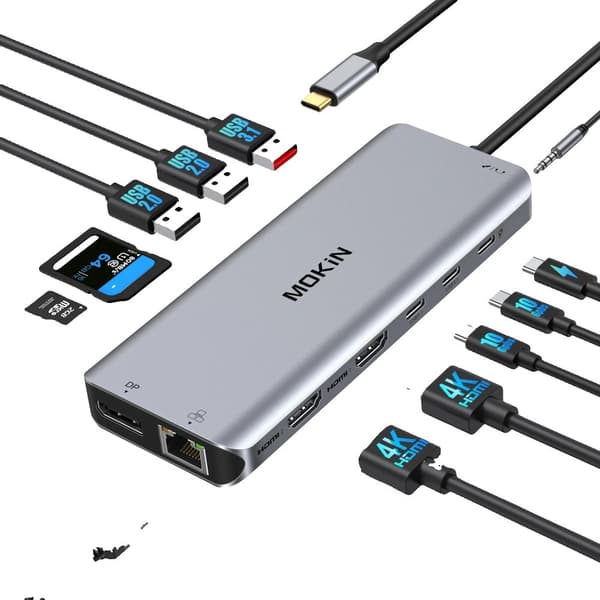 MOKiN USB C Hub, 14 porte, 4K HDMI udgang,13 iN(2HDMI DP