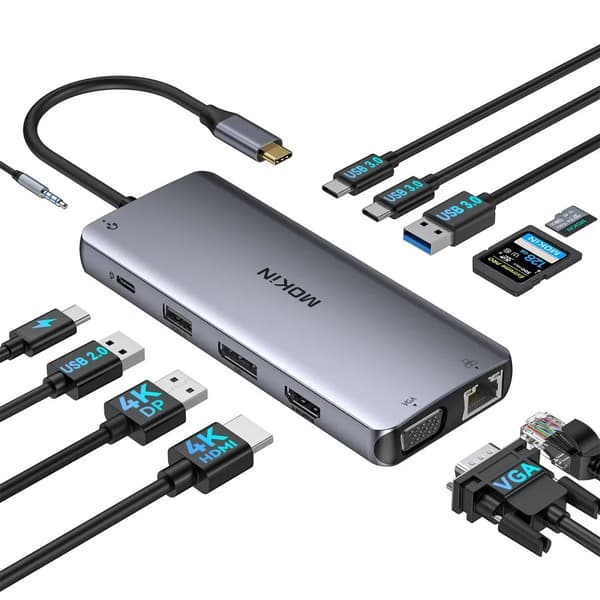 MOKiN 11-in-1 USB C -dokkiasema, kaksois-HDMI-portit, 100W virtalähde,MOUC3311