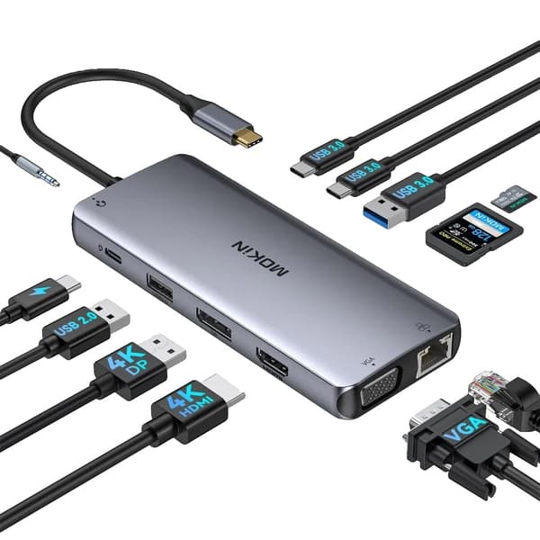 MOKiN 11-in-1 USB C -dokkiasema, kaksois-HDMI-portit, 100W virtalähde,MOUC3311