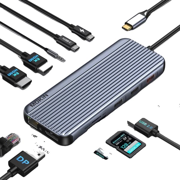 MOKiN 12 in 1 Docking Station, Kaksois 8K-näyttötuki, 100W Virtalähde,12 in 1(2HDMI DP