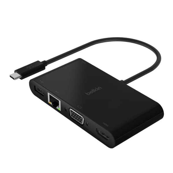 Belkin USB-C Multimedialataussovitin – 100 W (HDMI 4k, VGA, Gigabit Ethernet, USB-A 3.0)