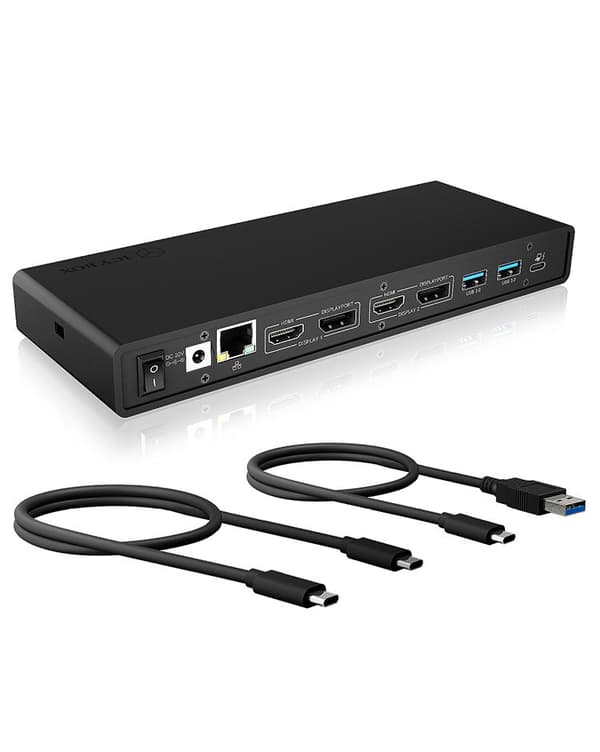 RaidSonic ICY BOX IB-DK2245AC - telakointiasema - USB-C / Thunderbolt 3 - 2 x HDMI, 2 x DP - GigE - 100 wattia