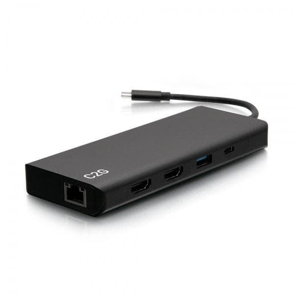 C2G USB-C 9-in-1 Dual Display -telakointiasema, jossa HDMI, Ethernet, USB, 3,5 mm:n ääni ja virransyöttö jopa 60 W - 4K 30 Hz (TAA-yhteensopiva) - Tel