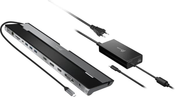 j5create JCD543P-EN USB-C dockningsstation för tre skärmar med 100W PD-adapter - EU
