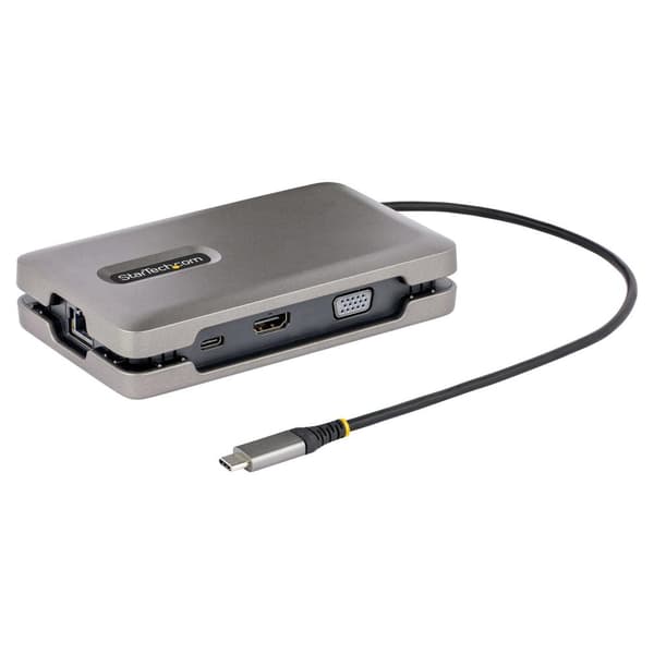 StarTech.com USB-C-moniporttinen sovitin, jossa USB-C DP Alt Mode -videolähtö / 4K HDMI 2.0 / VGA, USB-C Dual Monitor -telakointiasema, 100 W PD Pass-