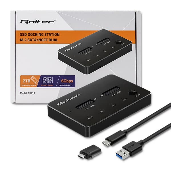 Qoltec 50310 Drevdockingstation 2x SSD M.2 SATA | NGFF | USB Type C