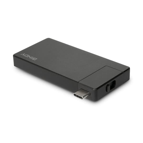 Lindy DST-Micro, USB-C-dockningsstation för bärbar dator med 4K-stöd och 100 W pass-through-laddning