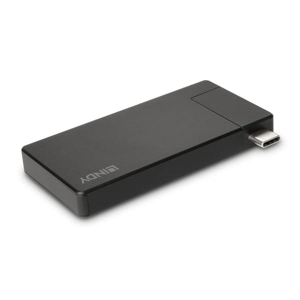 Lindy DST-Micro, USB-C-dockningsstation för bärbar dator med 4K-stöd och 100 W pass-through-laddning