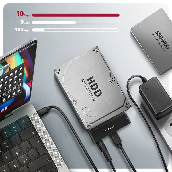 Axagon ADSA-FPX USB-C 10Gbps FAST PORT X-adapter för 2,5"/3,5" SSD/HDD