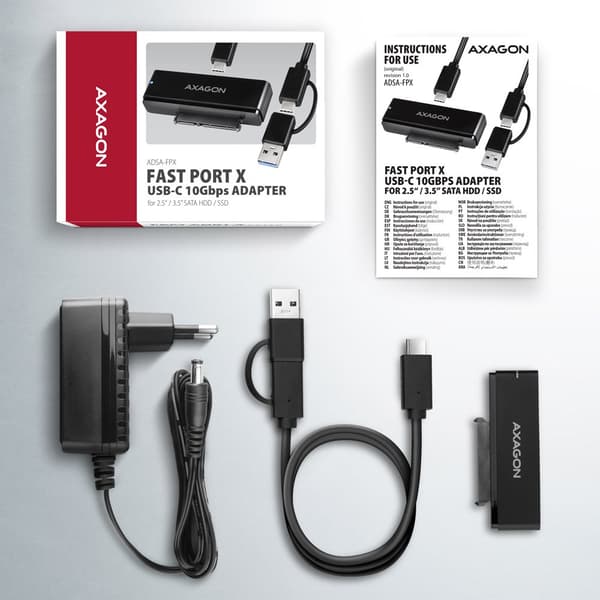 Axagon ADSA-FPX USB-C 10Gbps FAST PORT X-adapter för 2,5"/3,5" SSD/HDD