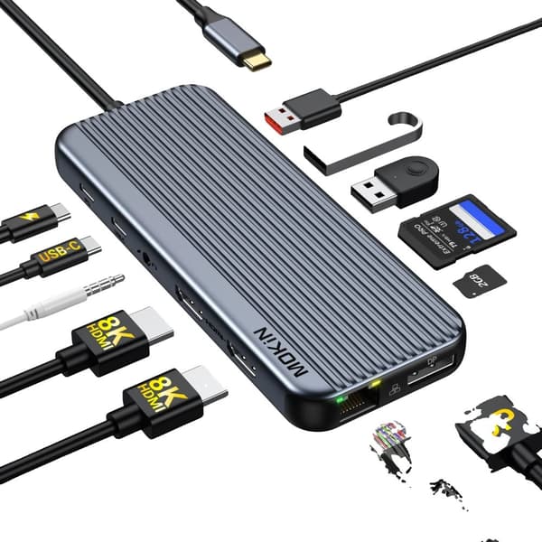 MOKiN 12-i-1 USB C Hub, 2 HDMI 8K, RJ45 Ethernet 1Gbps,12 i 1 (2HDMI DP)