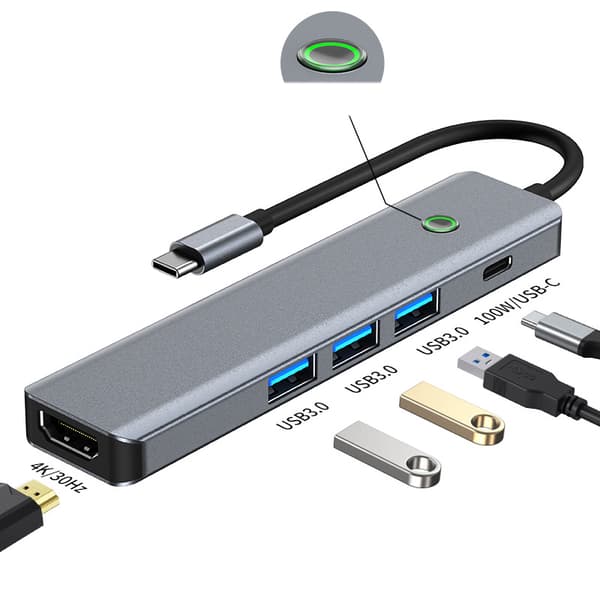 INF 5-i-1 USB-C Hub: 4K30Hz + 3xUSB3.0 - Modell 2319