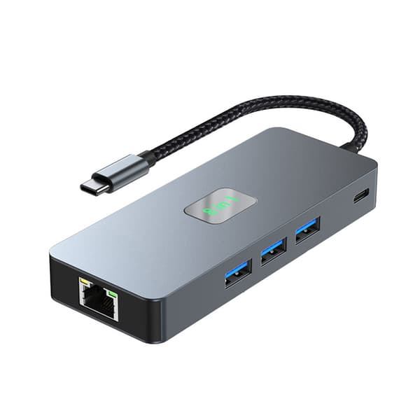 INF 8-in-1 USB C -keskitin, Dual 4K60Hz, Gigabit Ethernet -sovitin