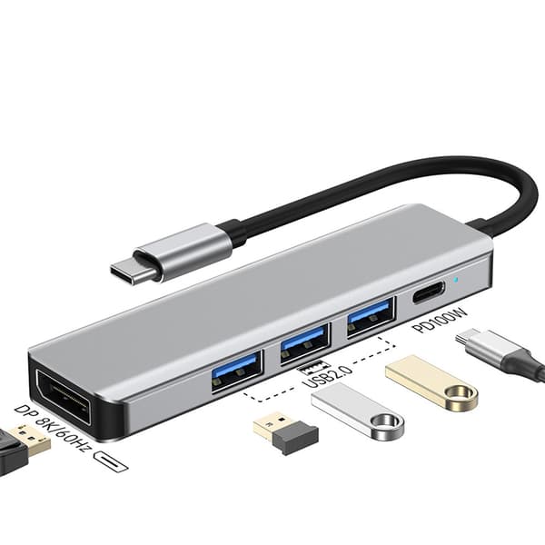 INF 5-i-1 USB-C Hub: 8K60Hz DisplayPort & 100W Strömförsörjning