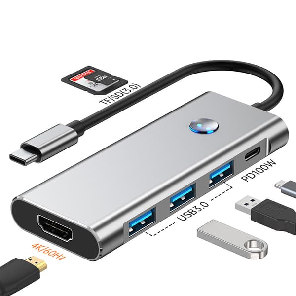 INF 7-i-1 USB-C Hub: 4K/60Hz, Kortläsare, 3.0 Portar