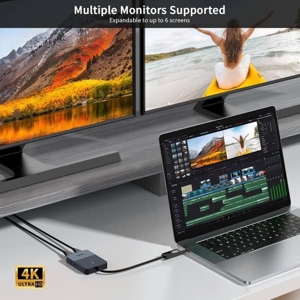 NÖRDIC 1 till 4 Docking Station 2xHDMI 2K@60Hz USB-A & USB-C Kompatibel med USB 4,Windows och Mac1