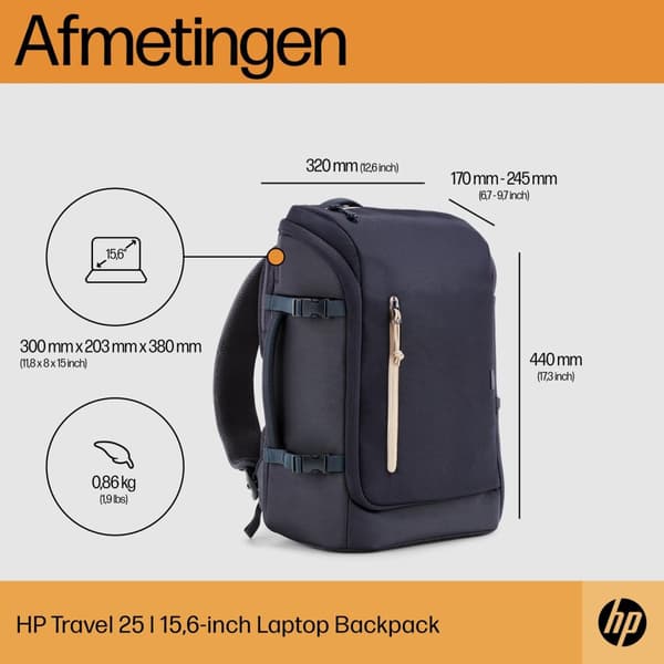 HP Travel 25 liter 15,6 blå rygsæk til bærbar computer