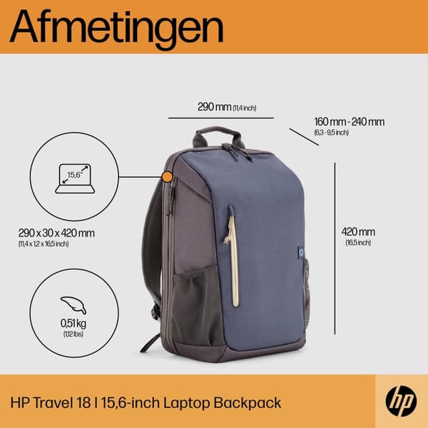 HP Travel 18 liter 15,6 Iron Grey Laptop Ryggsäck Ryggsäck Casual ryggsäck Blå, Grå Polyester