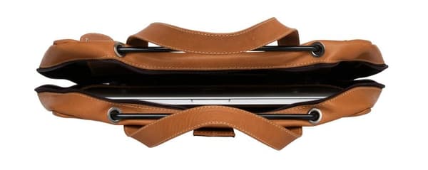 R-Go Viva Laptopväska, Fullnarvsläder, Med integrerat laptopställ, Axelrem, 15,6", Brun
