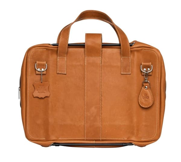 R-Go Viva Laptopväska, Fullnarvsläder, Med integrerat laptopställ, Axelrem, 15,6", Brun