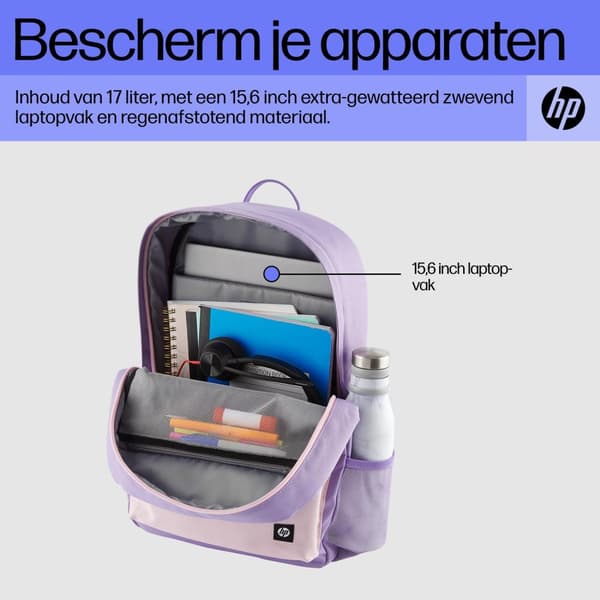 HP Campus -reppu (Lavender) - 50% kierrätettyä muovia, LDPE-pussi sisältää 100% kierrätettyä muovia, Ripustuslappu on valmistettu... - 295 mm - 185 mm