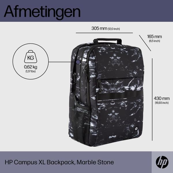 HP - Campus XL - Notebook-rygsæk - 40,9 cm (16,1") - Stenmarmor (7J592AA)