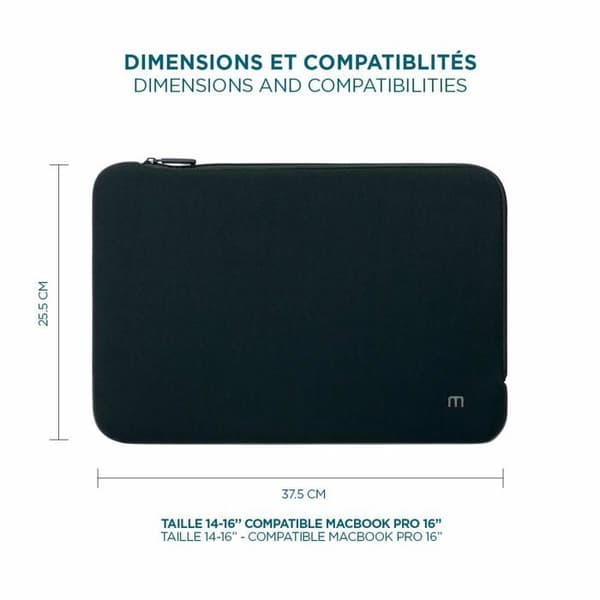 Hus i Neopren för Bärbar Dator 14-16" - Fodral för MacBook Pro - Svart och Grå - MOBILIS