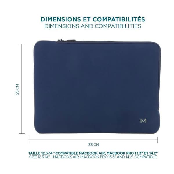Laptopfodral 12.5-14" i Neopren - Ultra-mjuk - Optimal skydd - Mörkblå och Grå - MOBILIS