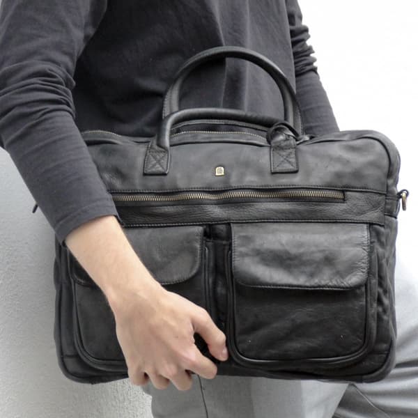 Juscha JU-48200 Laptop Portfölj Roberto Romano FIRENZE Svart, Äkta Läder 29x40x10cm