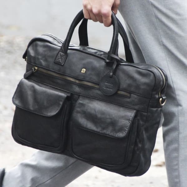Juscha JU-48200 Laptop Portfölj Roberto Romano FIRENZE Svart, Äkta Läder 29x40x10cm