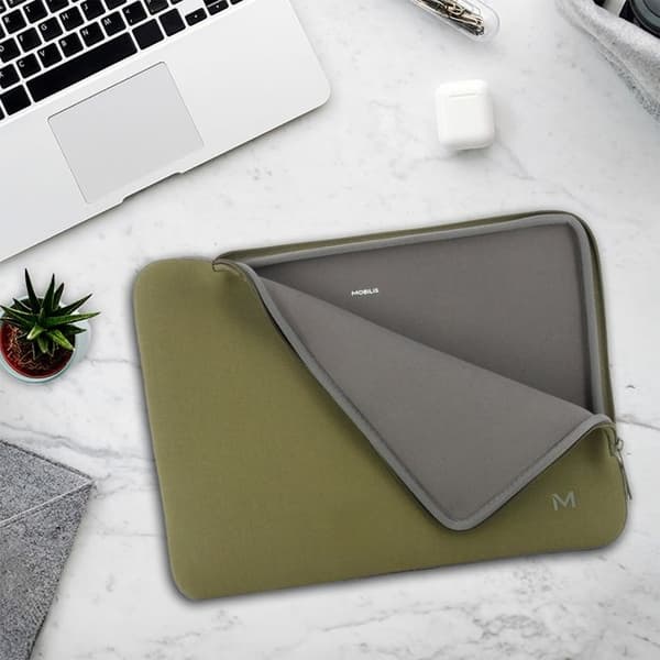 Skyddshus i Neopren för Bärbar Dator 12.5-14 tum - Kompatibel med MacBook Air/Pro - Olivgrön och Grå - MOBILIS