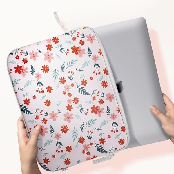 Pochette för MacBook Pro 13 och Air 13 Blommönster ²Life MW Vit