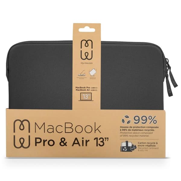 Pochette för MacBook Pro 13 och Air 13, Ekologisk Skum Basics ²Life MW Svart