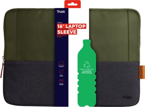 Trust Lisboa 16" - Laptopsko - Sleeve - ECO - Grøn