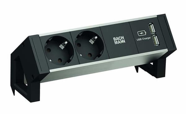 Bachmann modulhållare box - 937.111 - Skrivbord2 Set med 2 skyddskontakter i svart aluminium