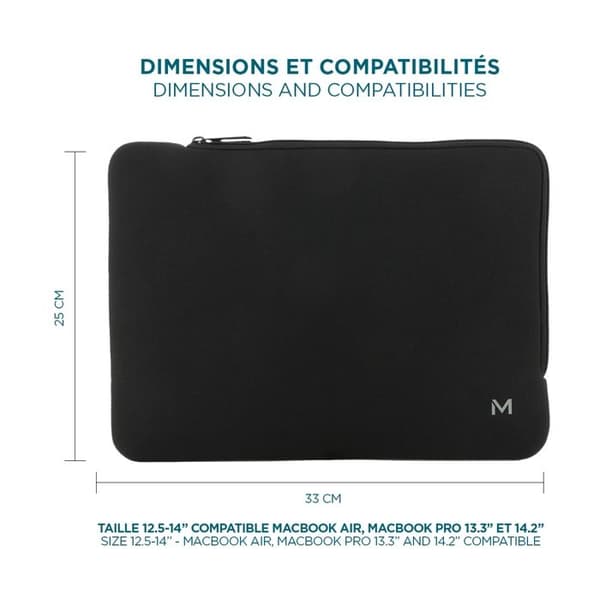 Neoprenfodral för Bärbar Dator Tablet 12.5-14" - MacBook Fodral 13" - Svart/Grå - MOBILIS